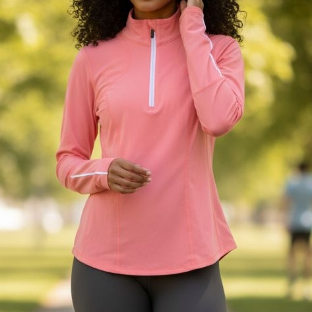 NWT Zella Peach Shell Size Medium Quarter Zip Pullover Long Sleeved Tshirt!!